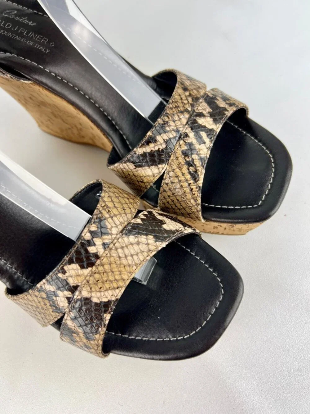 Donald J Pliner Womens Sail Platform Cork Wedge Sandals Brown Snake size 10.5